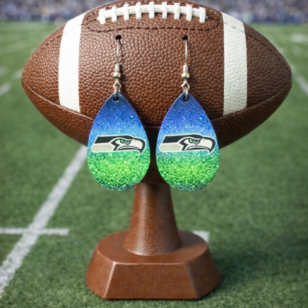 Seahawks Blue and Green Teardrop Earrings